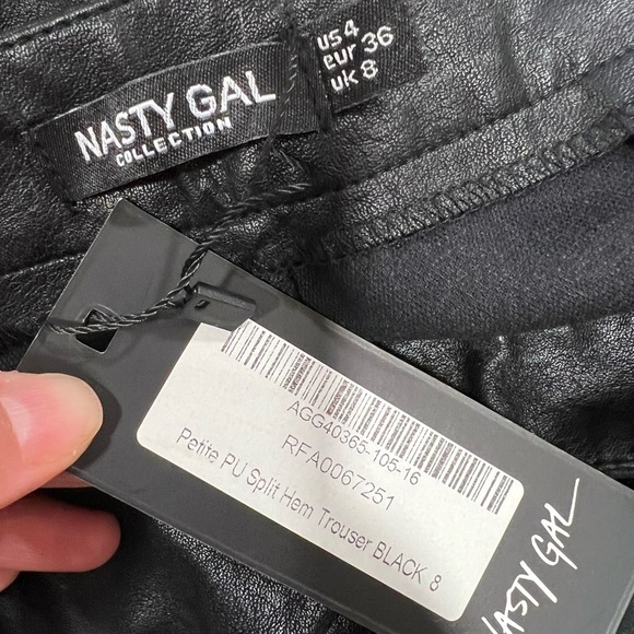 NWT NASTY GAL Vegan Split Front Faux Leather Pants Sz 4 - Picture 4 of 4